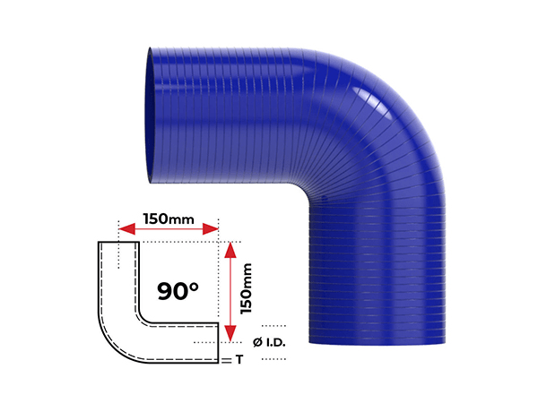 A purple 90° elbow silicone hose on a white background with a drawing