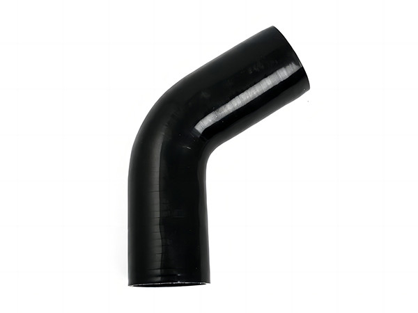 A black 60 degree elbow silicone hose on a white background.