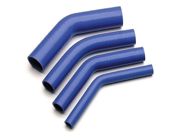 4 purple 60° elbow silicone hose, arranged from thick to thin on a white background