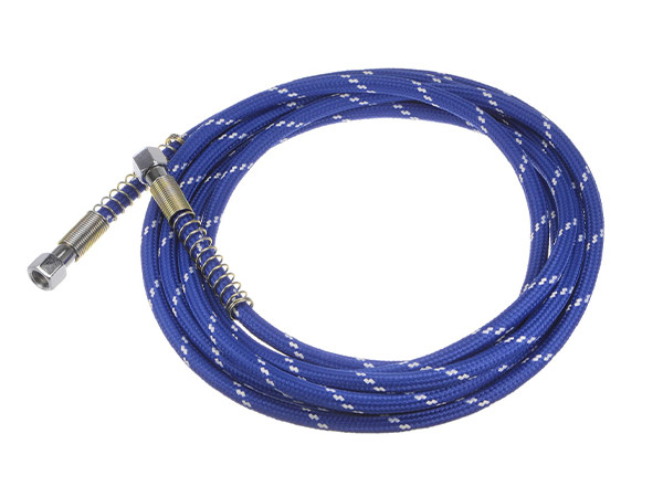 A blue steam silicone hose with white patterns