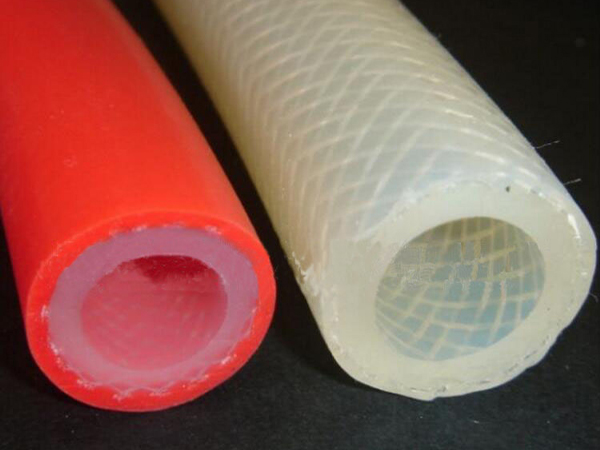 2 braid reinforced silicone rubber hoses in white and red