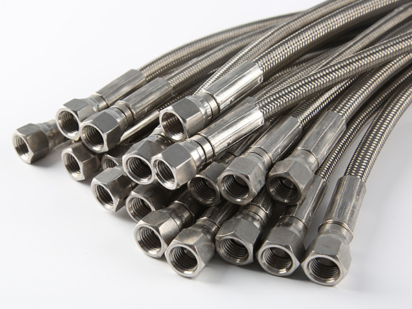 Multiple SAE 100R14 PTFE Lined Hydraulic Hoses with internal threaded fittings