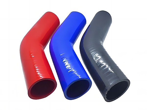 Three 15° elbow silicone hoses in different colors on the white background.